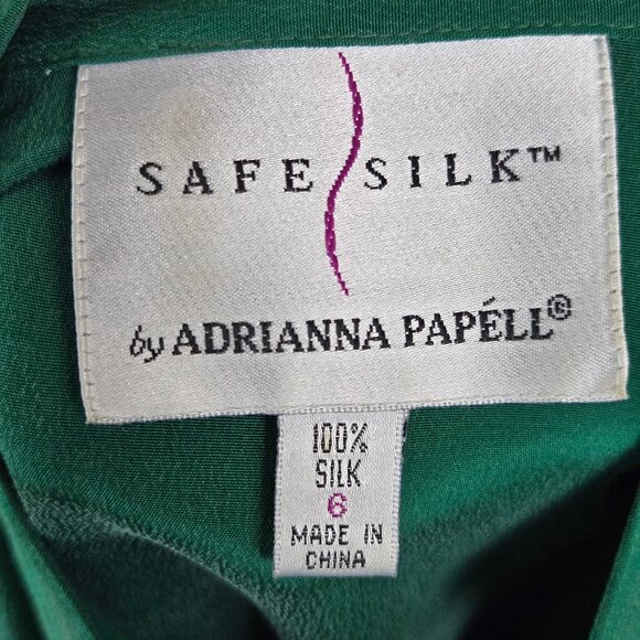 Safe Silk by Adrianna Papell Sz 6 Dark Green Silk Tunic Buttons Mandarin Collar - Picture 12 of 14